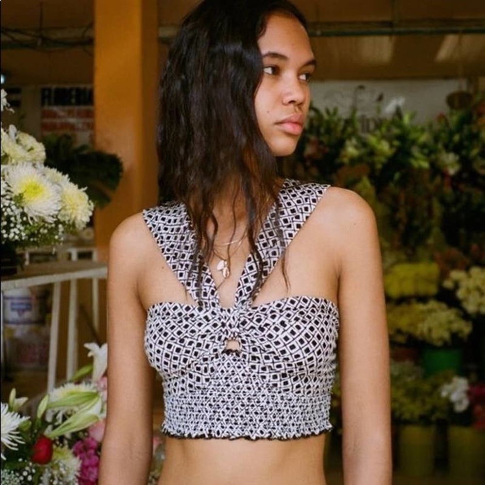 Urban Outfitters Kiara Smocked Tie-back Crop Top medium NWT